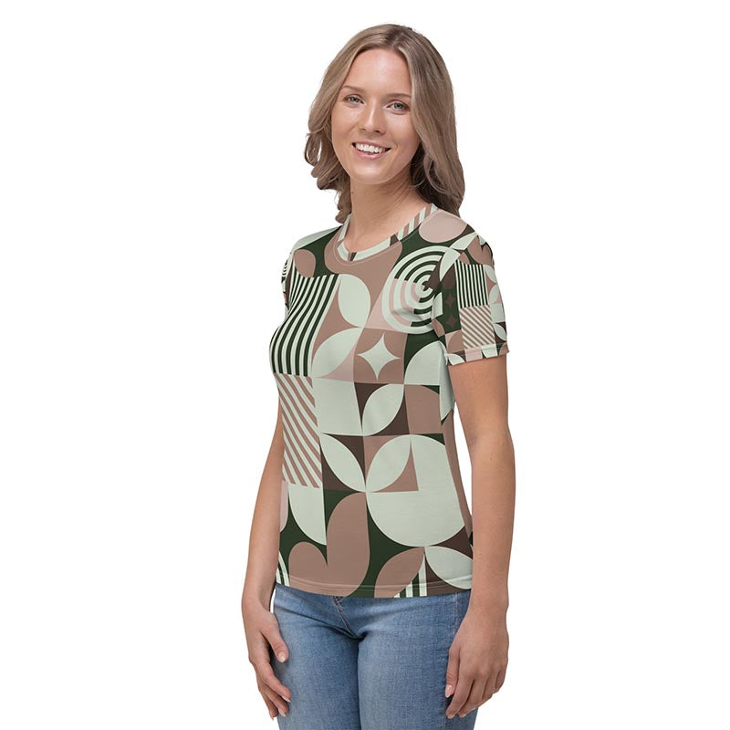 Mocha Crew Neck T-shirt "Geometric"