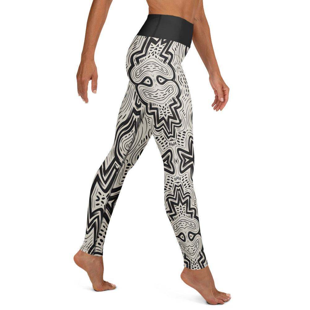 Midnight Ink leggings with black and cream abstract design artistic workout tights
