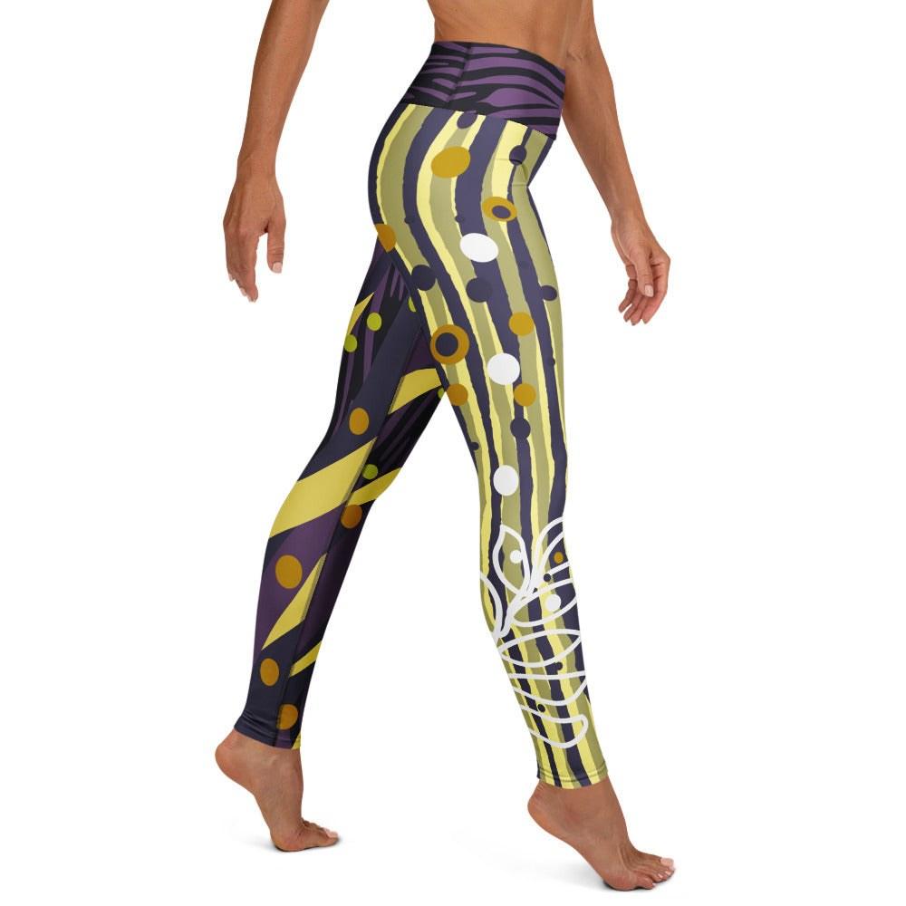 Junnimal leggings for tall women with high-rise waistband and vibrant abstract print