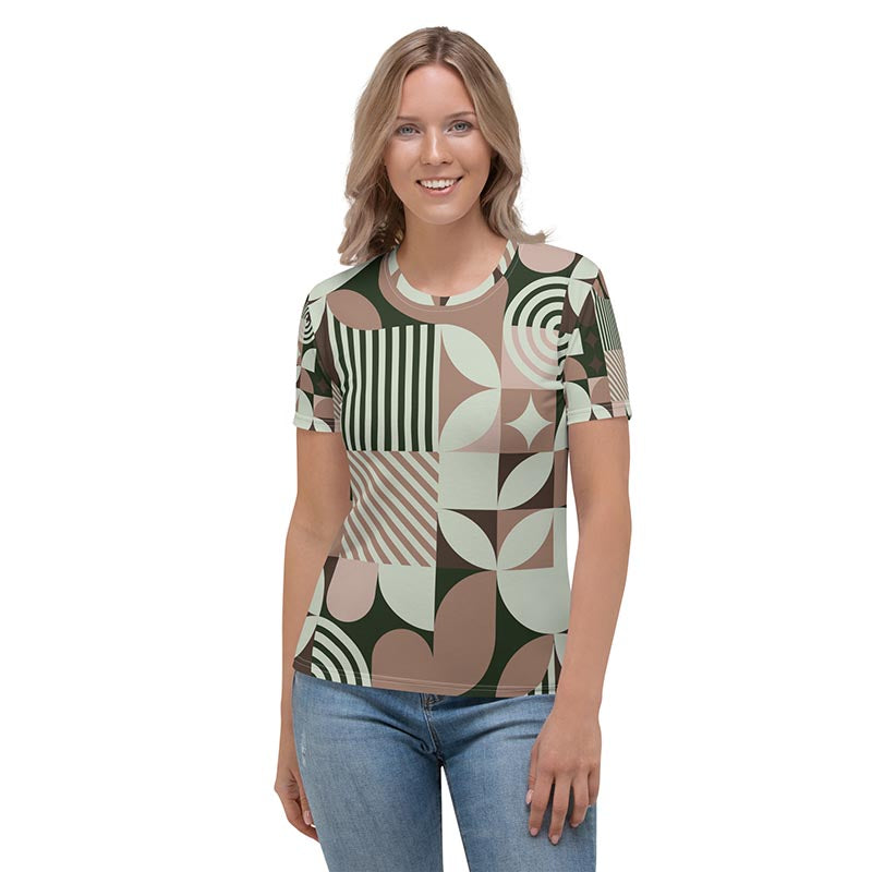 Mocha Crew Neck T-shirt "Geometric"