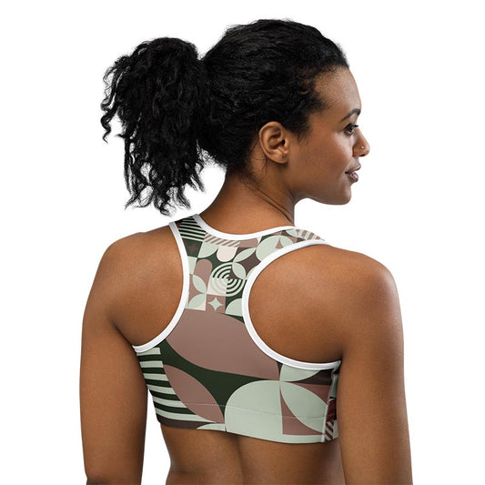 Mocha Sports Bra "Geometric"