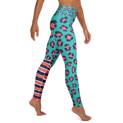 coral wave leopard animal print leggings with high waist