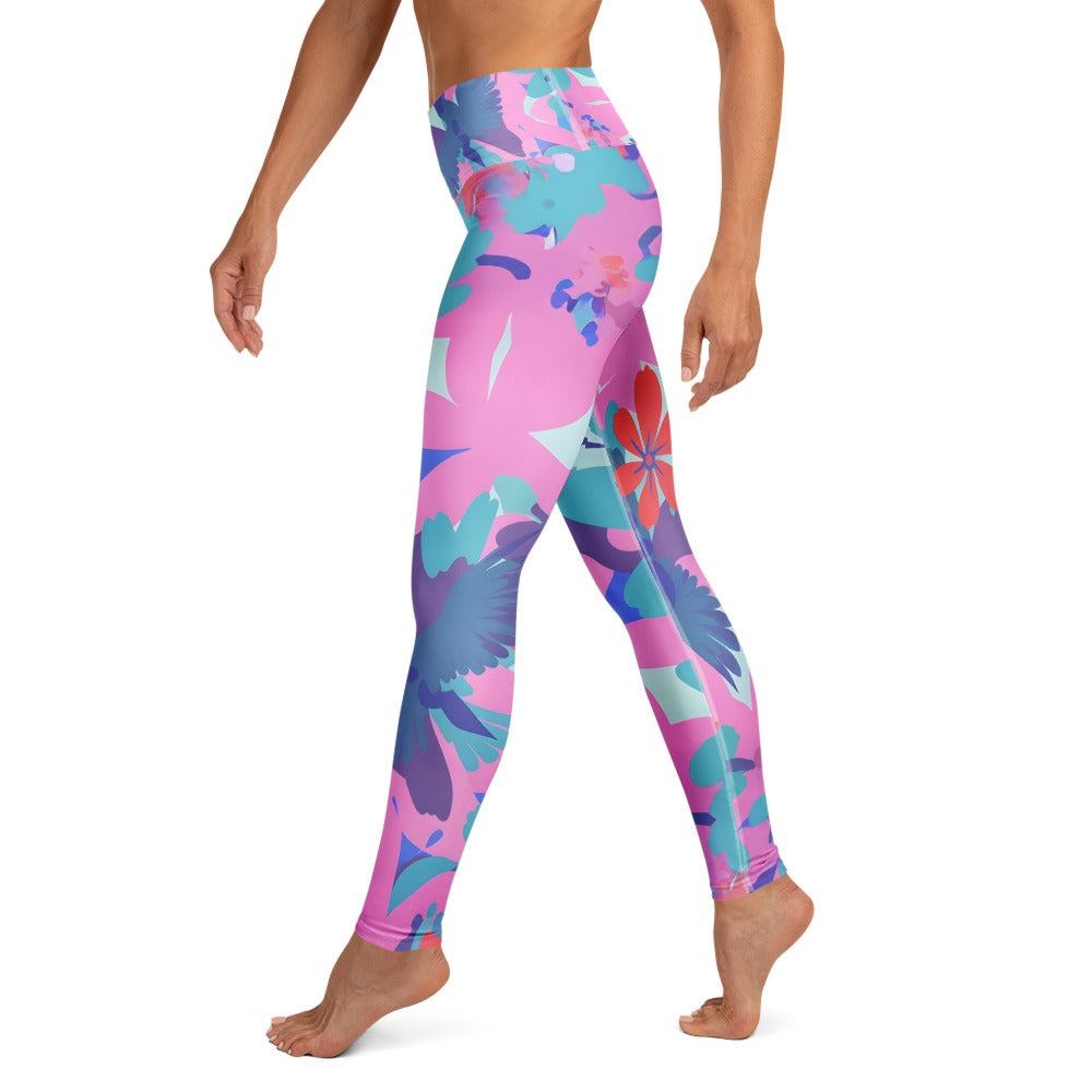 blue floral soft leggings with high waist
