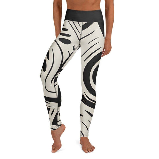 black cream bold graphic leggings with abstract design