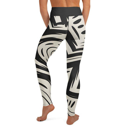 Women's bold graphic leggings with black-and-cream abstract design