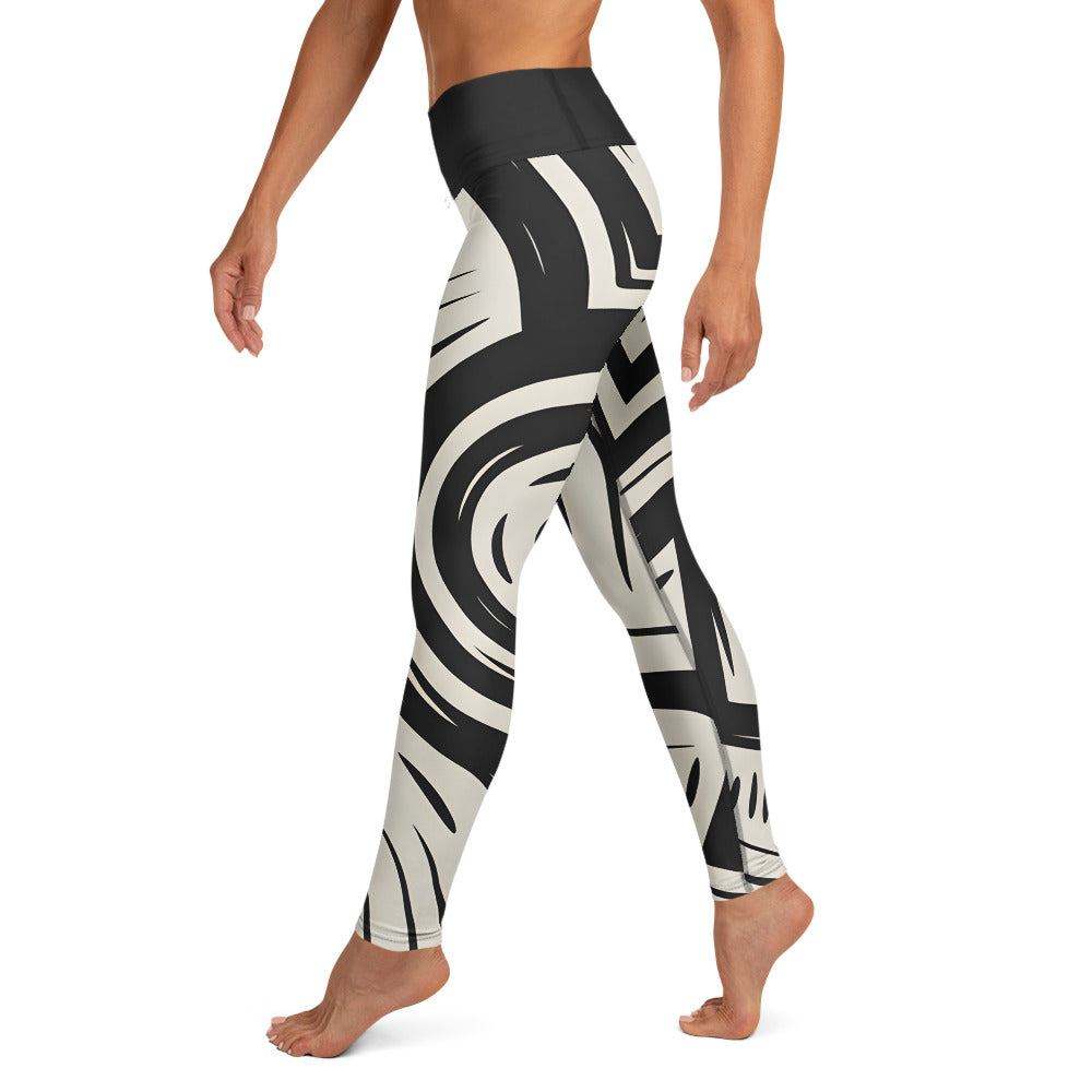 Black and cream bold graphic leggings with high-rise waistband