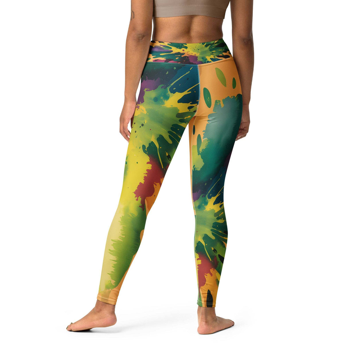 Buttery soft leggings with multicolored abstract paint design and supportive waistband