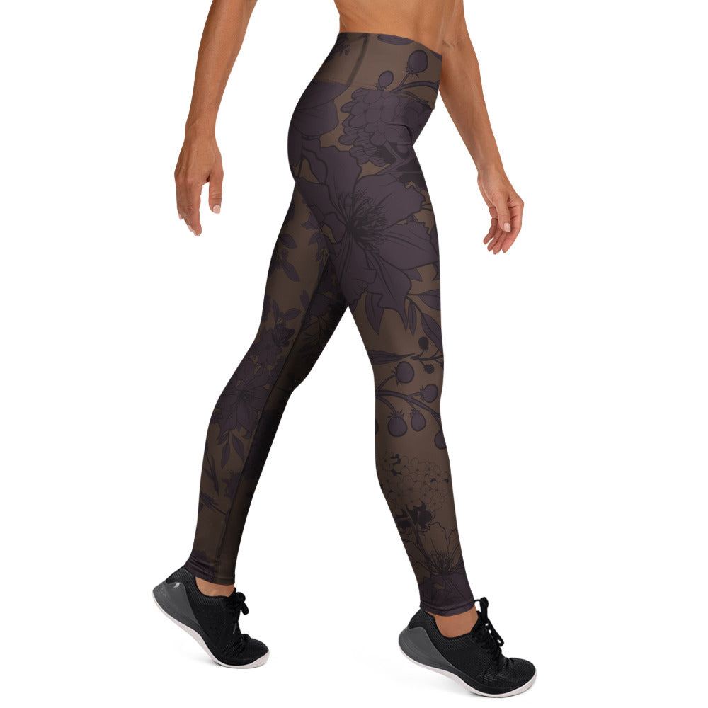 comfortable gym leggings for women with floral pattern and high-rise waistband