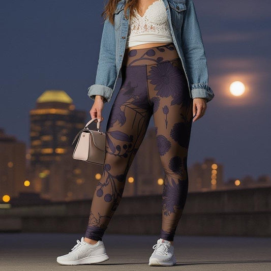 comfortable gym leggings for women with artistic floral pattern