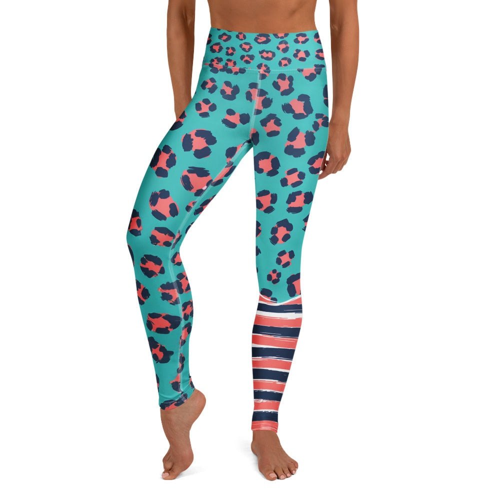 Coral wave leopard animal print leggings with high waist