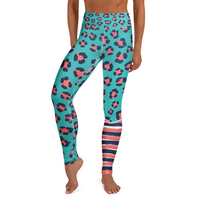 Coral wave leopard animal print leggings with high waist