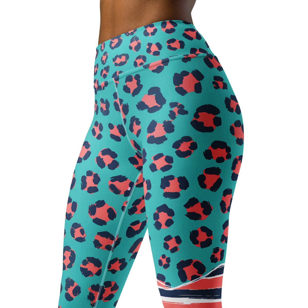 coral wave leopard animal print leggings with high waist