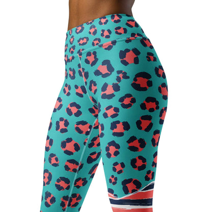 coral wave leopard animal print leggings with high waist
