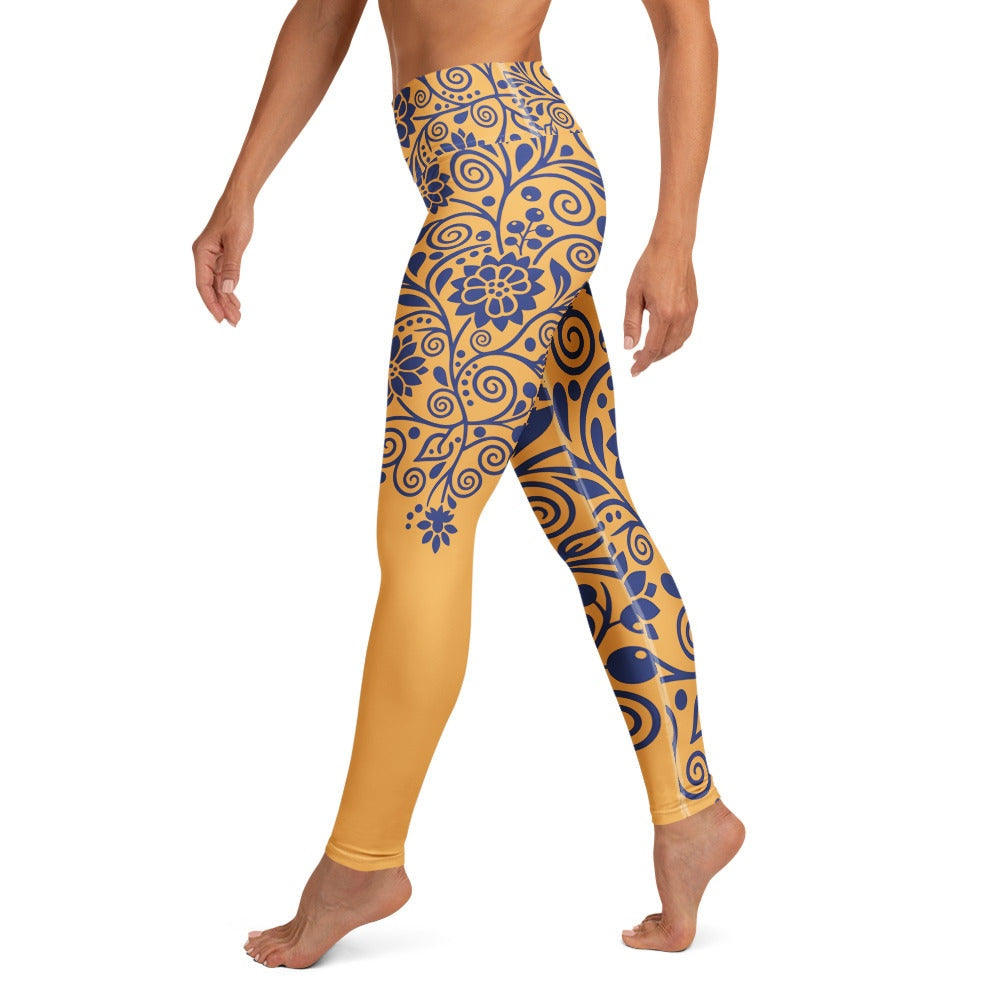 Cobalt garden funky printed leggings with bold cobalt floral design