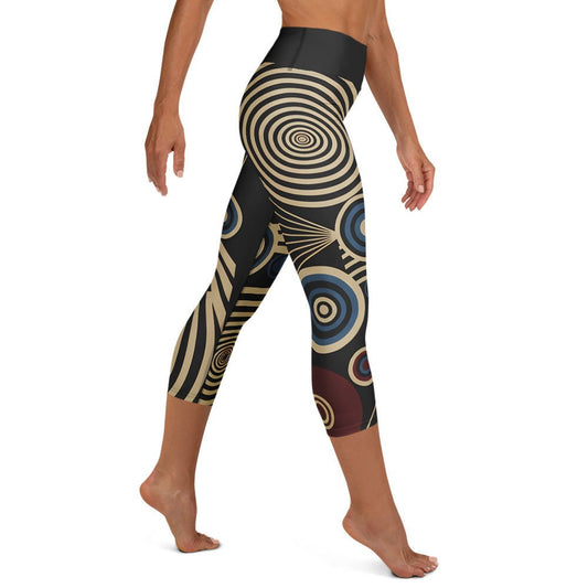 Bold geometric leggings mid century pulse capris on city sidewalk