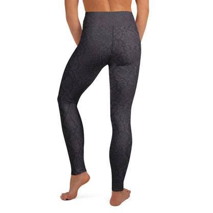 Midnight Viper sleek gym leggings with charcoal python print