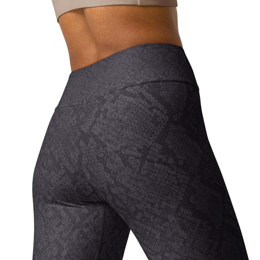 Midnight Viper sleek gym leggings in charcoal python print with high-rise waistband