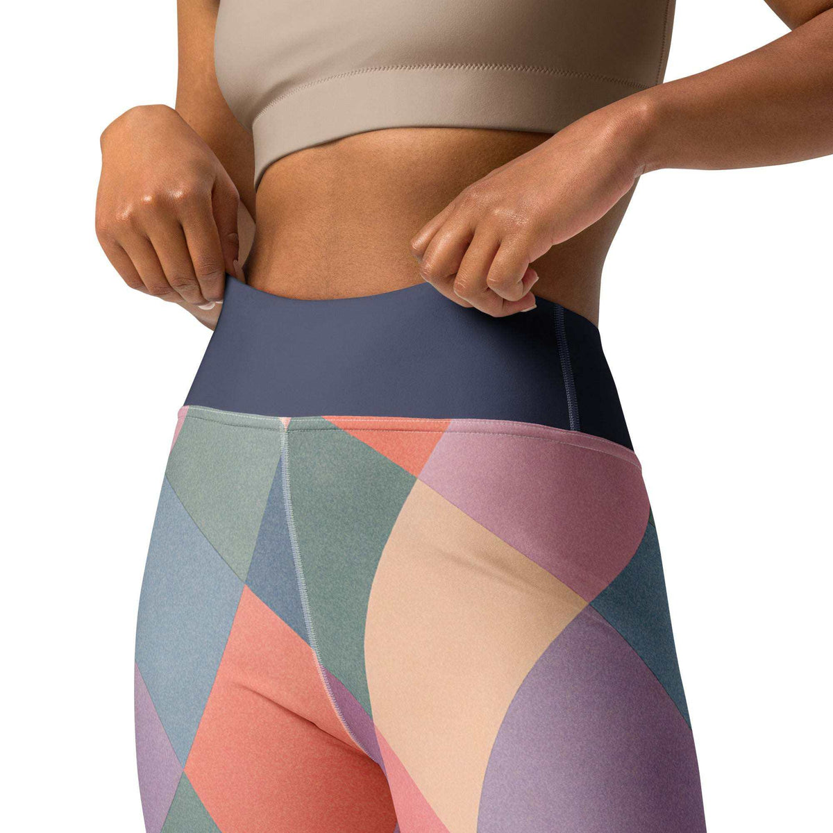 Mosaic print leggings with raised waistband in multicolored geometric pattern