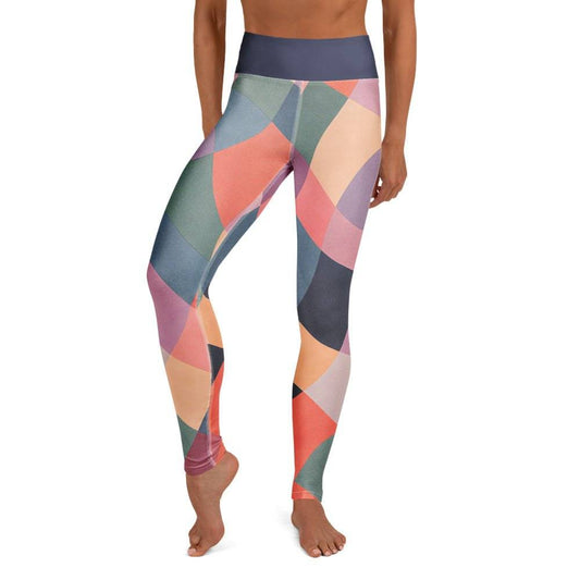 Harlequin suede mosaic print leggings with raised waistband in multicolored geometric pattern