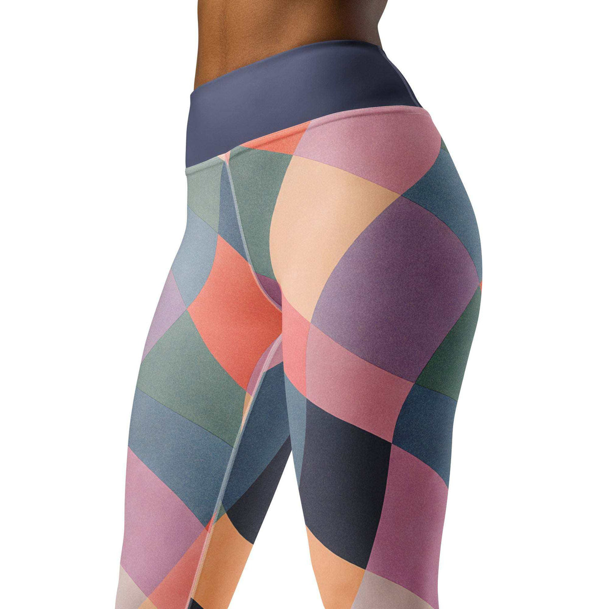 Mosaic print leggings with raised waistband in soft pastel geometric pattern