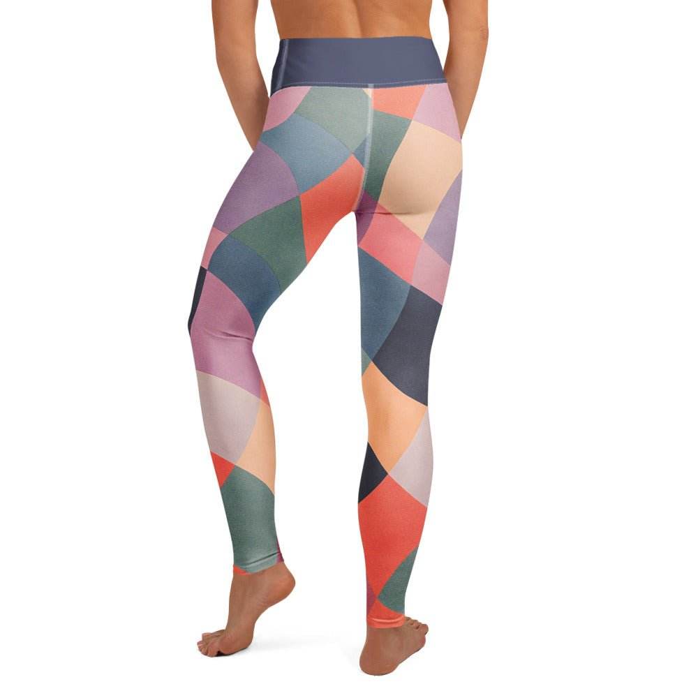 Mosaic print leggings with raised waistband in multicolored geometric pattern
