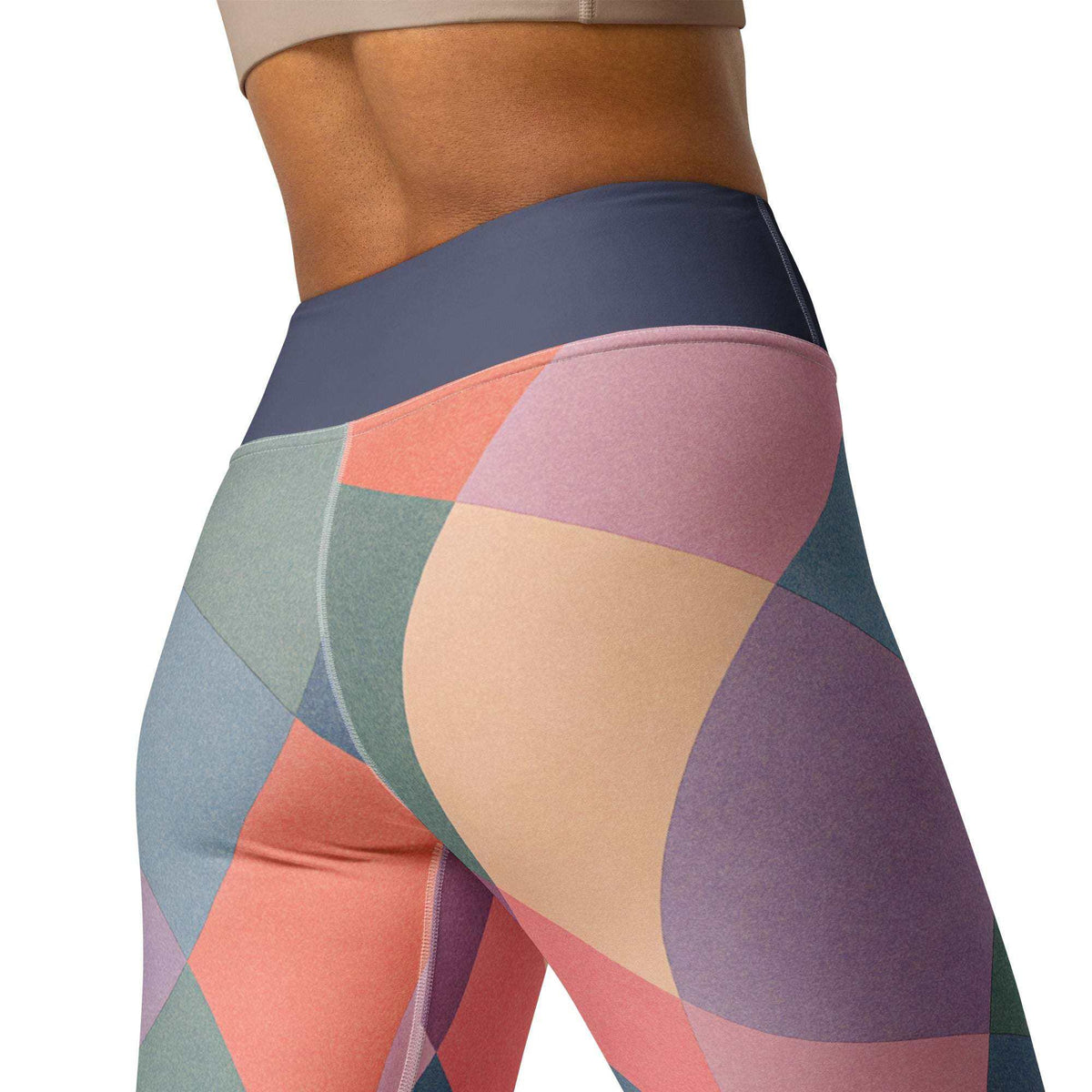 mosaic print leggings with raised waistband in pastel geometric pattern