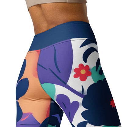 nature-inspired floral splash yoga pants with vibrant colors and high waist