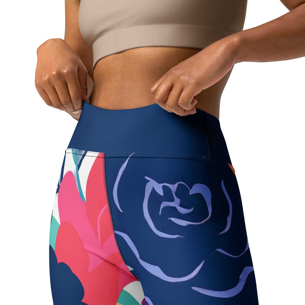 nature-inspired yoga pants with vibrant floral print and high waist