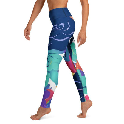 nature-inspired yoga pants with vibrant floral splash design