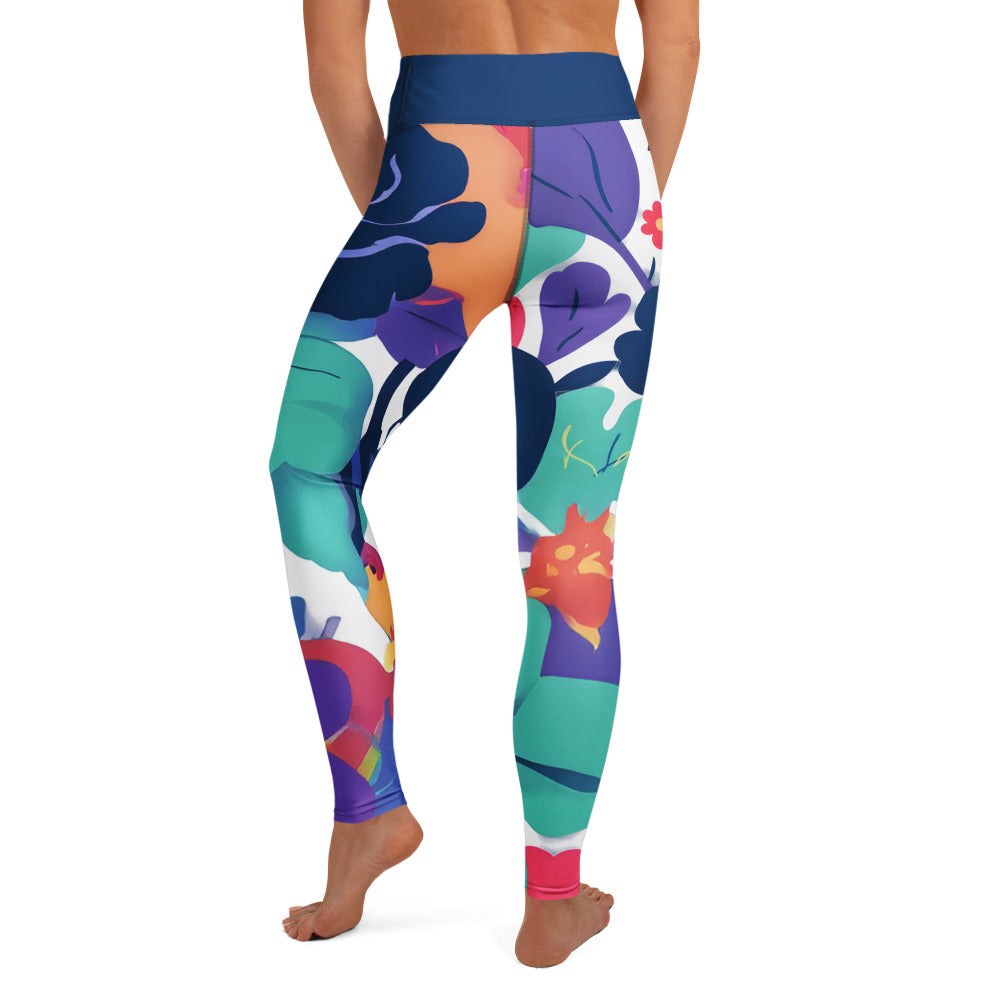 Floral splash nature-inspired yoga pants with vibrant colors