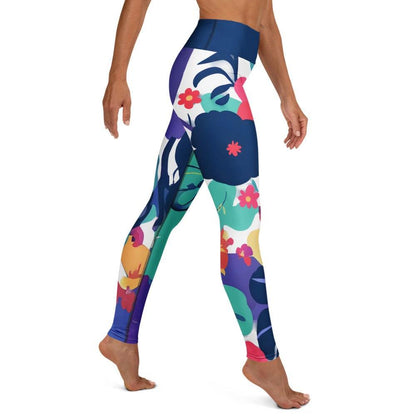 Floral splash nature-inspired yoga pants with vibrant colors and high waist