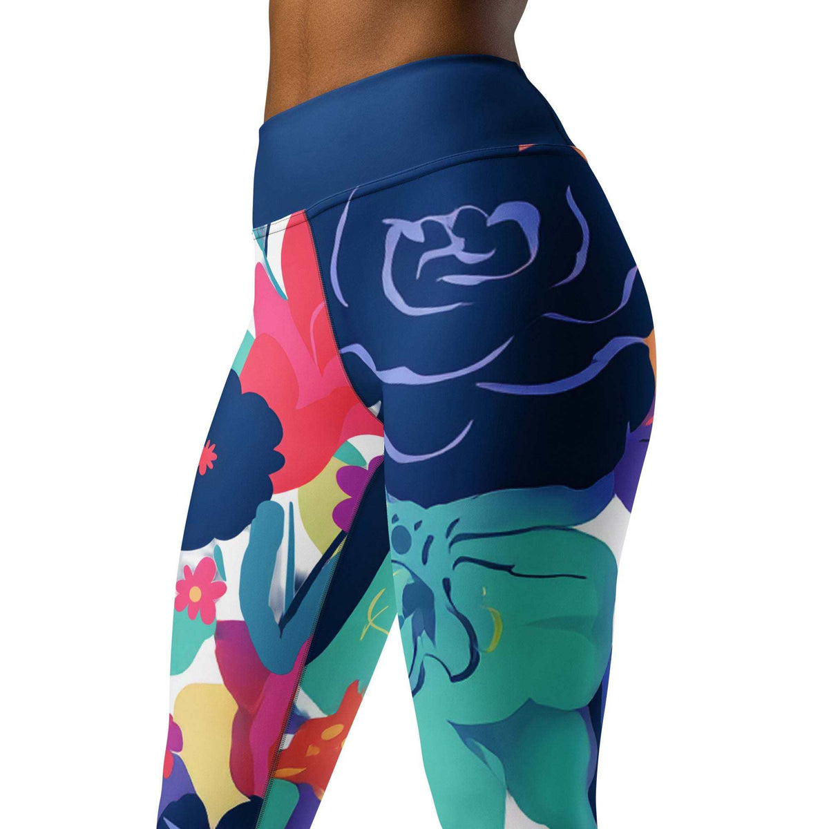 Floral nature-inspired yoga pants with vibrant colors and high waist