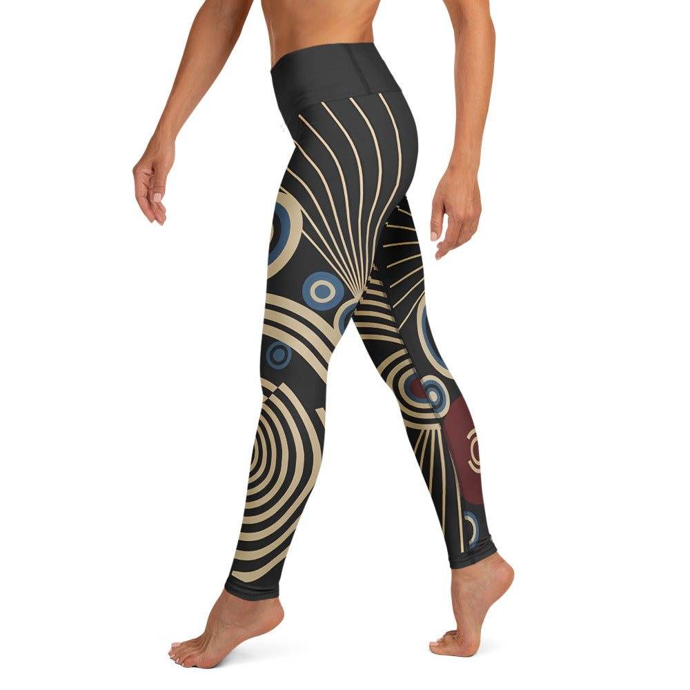 retro style mid century geometric print leggings on black background