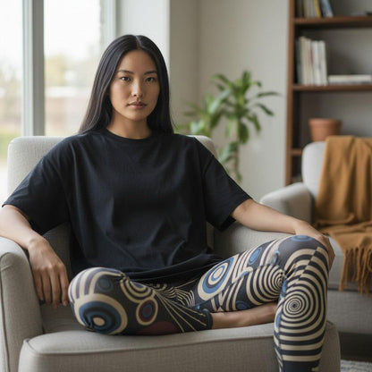 Mid century retro style printed leggings with geometric pattern