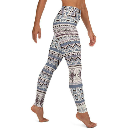 Winter plum seasonal fashion leggings with Nordic snowflake and geometric patterns
