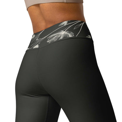 silky stretched floral tights with black base and white floral design