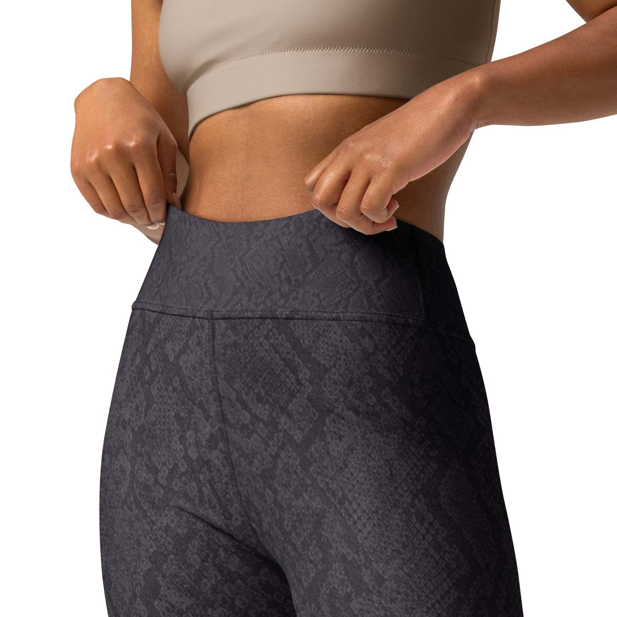 Charcoal python print sleek gym leggings with high-rise waistband