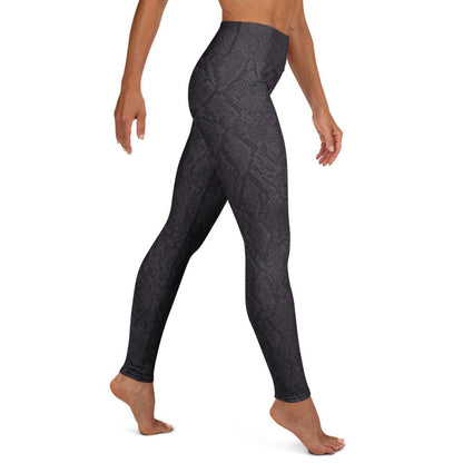 Midnight Viper sleek gym leggings with charcoal python print
