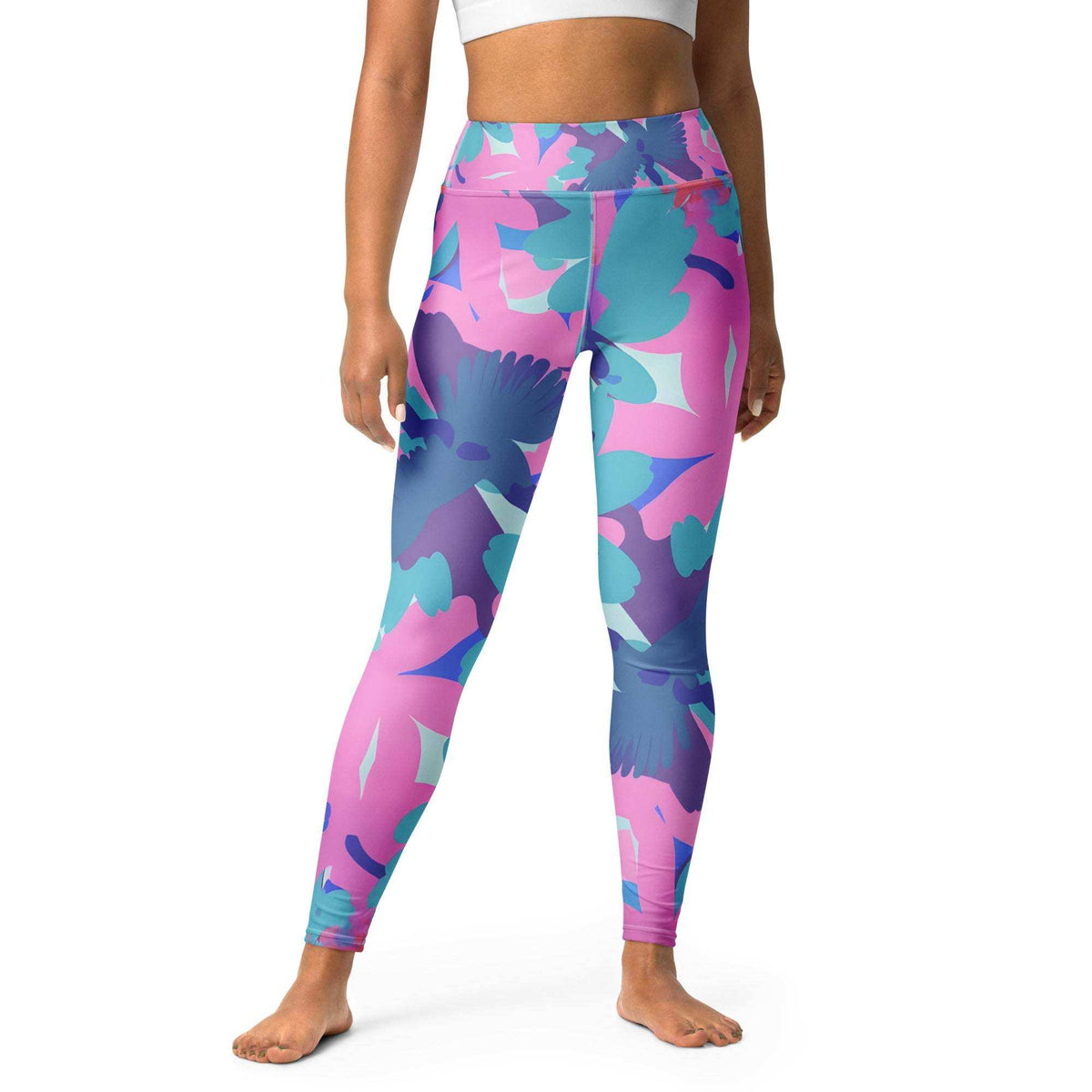 soft leggings with blue bird and floral print
