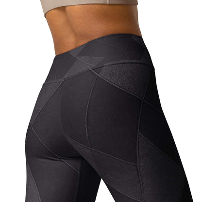 supportive high-rise black leggings with tonal geometric panels
