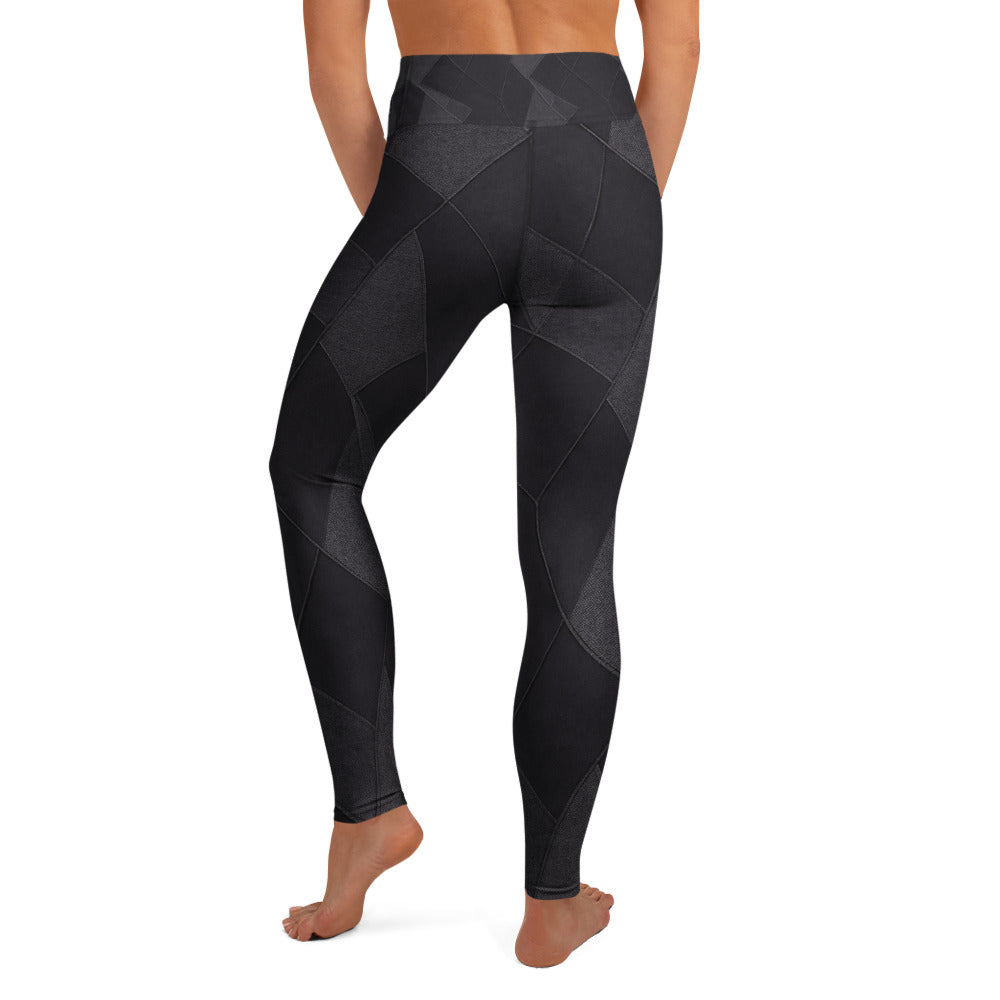 black supportive high-rise leggings with geometric panels by Hellalegs