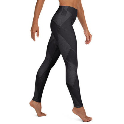 Black supportive high-rise leggings with tonal geometric panels by HellaLegs