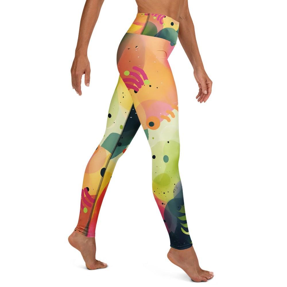 tropical print leggings with vibrant botanical design and high waist