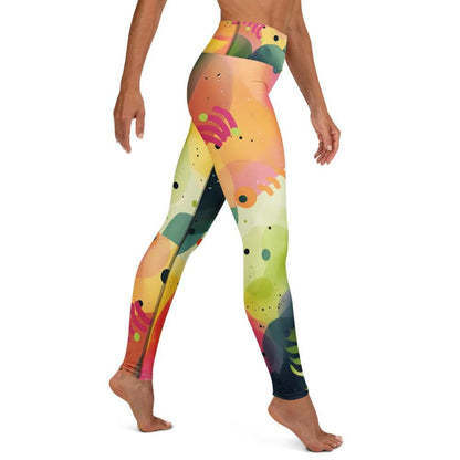 tropical print leggings with vibrant botanical design and high waist