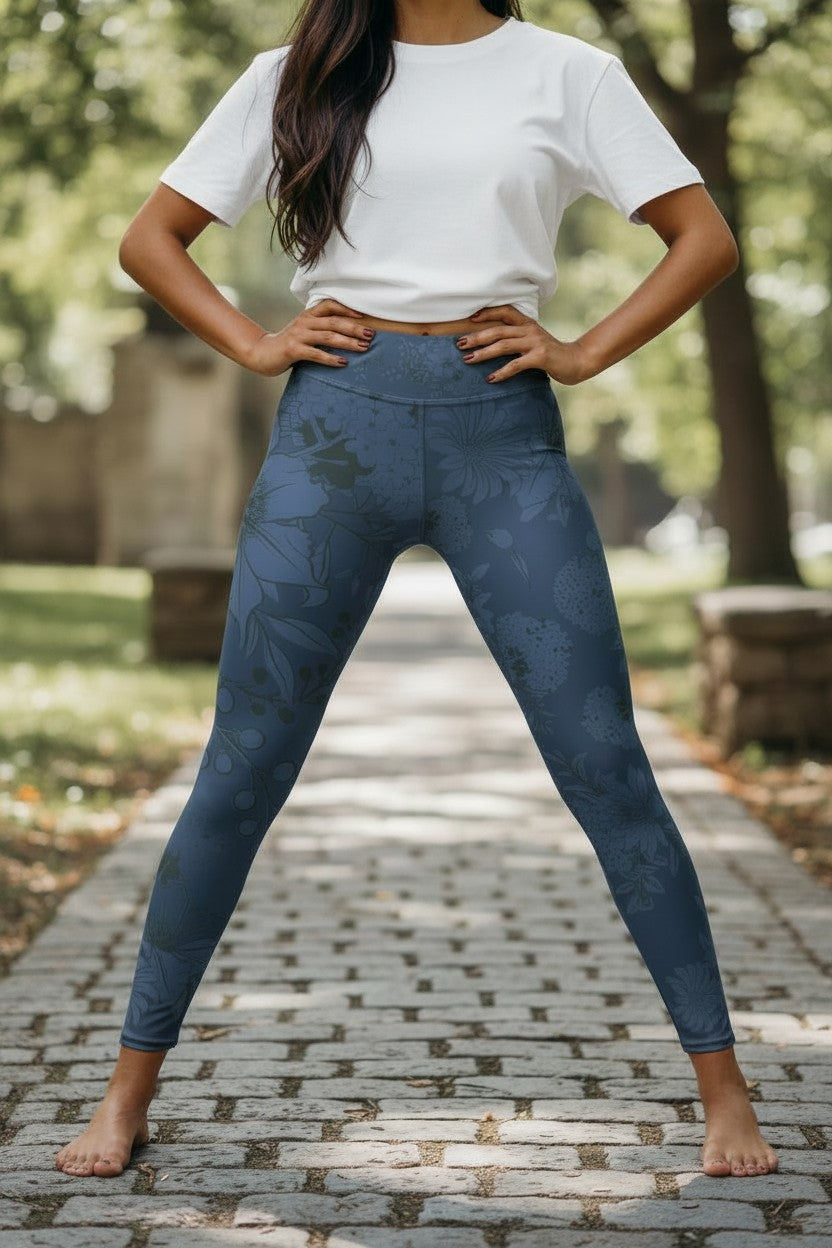 Botanical Blossom Navy Blue Leggings