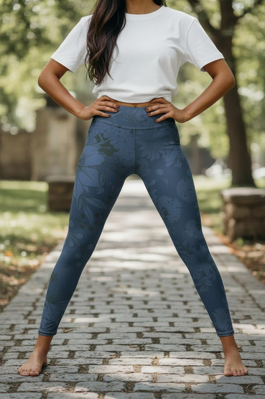 Botanical Blossom Navy Blue Leggings