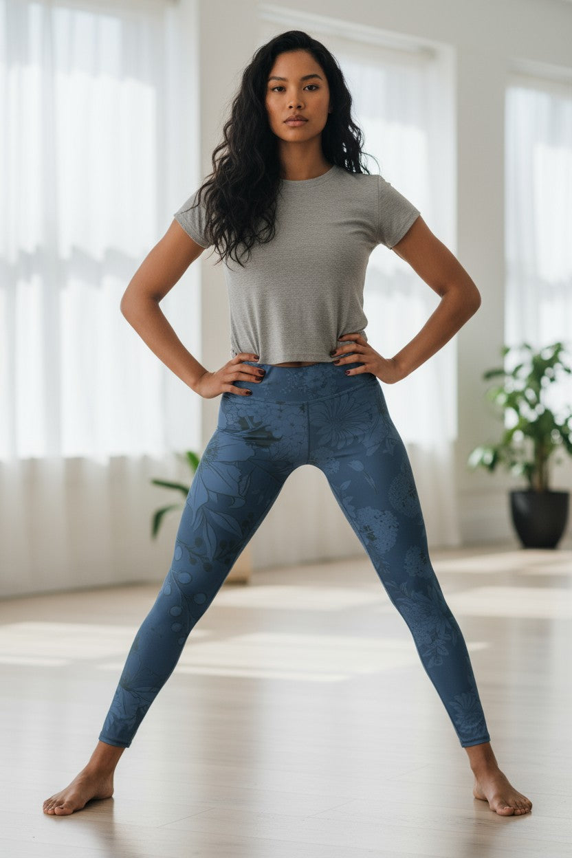 Botanical Blossom Navy Blue Leggings