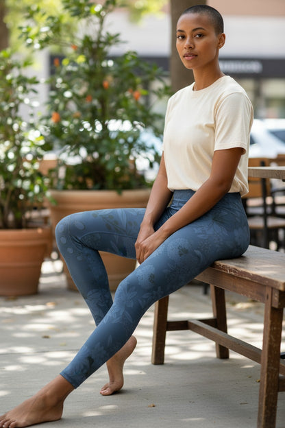 Botanical Blossom Navy Blue Leggings