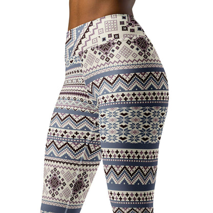Winter plum seasonal fashion leggings with Nordic snowflake and geometric patterns